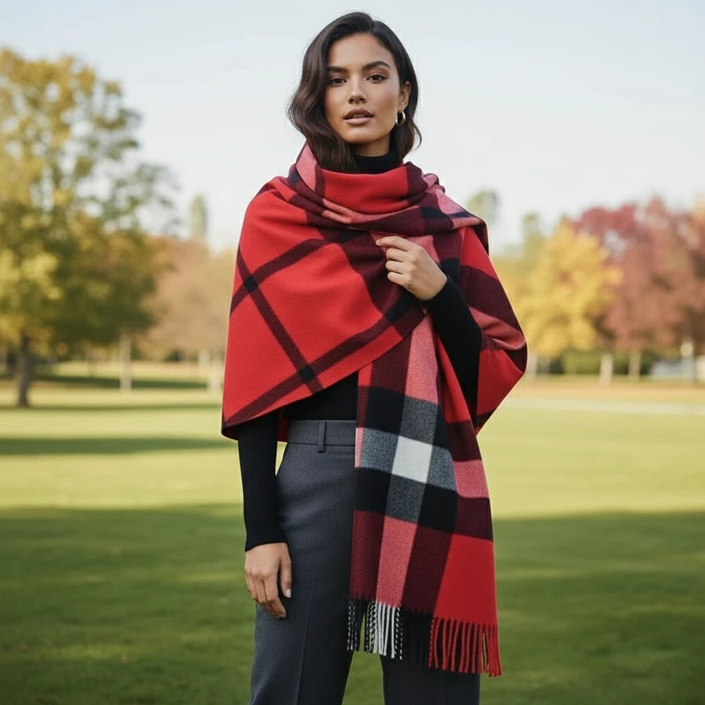 Luxury Winter British Classic Print Soft Cashmere Shawl Pashmina.