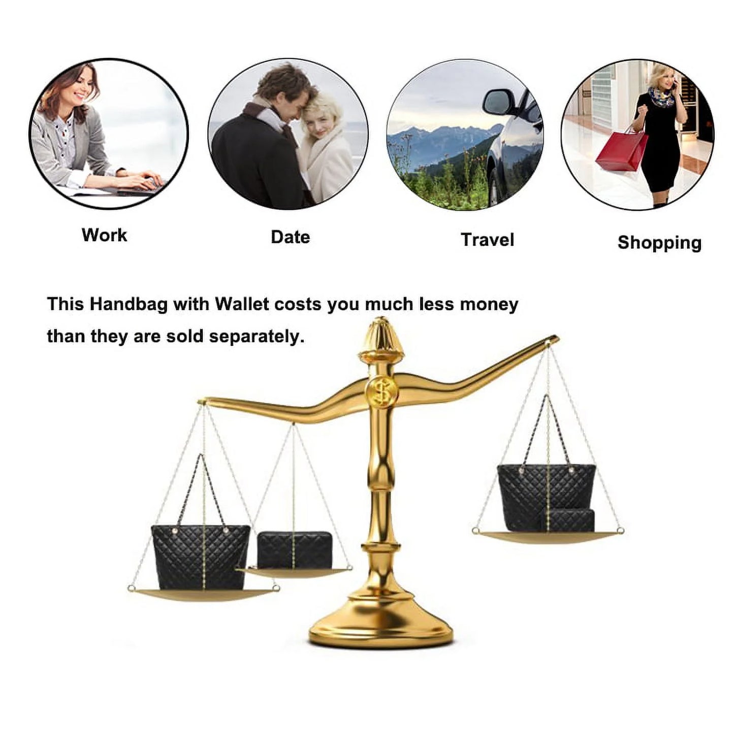 Quilted Leather Tote Bag Satchel Wallet Set 2Pcs Chain Strap Shoulder Bag 