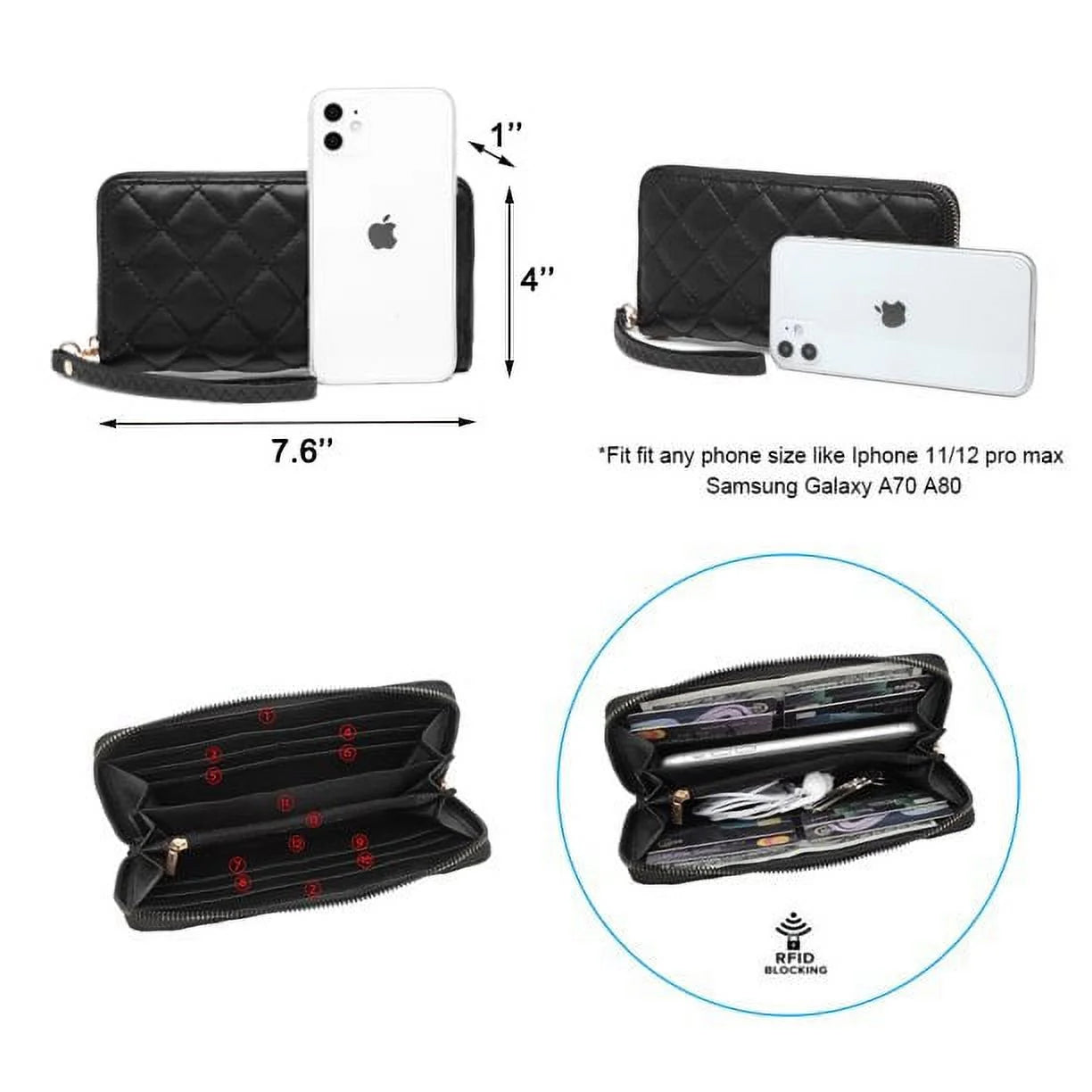 Women'S Classic Quilted Shoulder Bag & Wallet Set Vagan Leather Metal Chain Strap Tote Handbag Purse 2Pcs